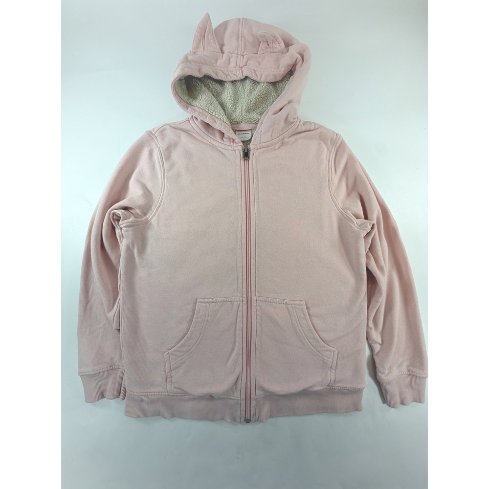 Hanna Andersson Kids Pink Sherpa Lined Animal Ear Zip Hoodie Size 150 US 12